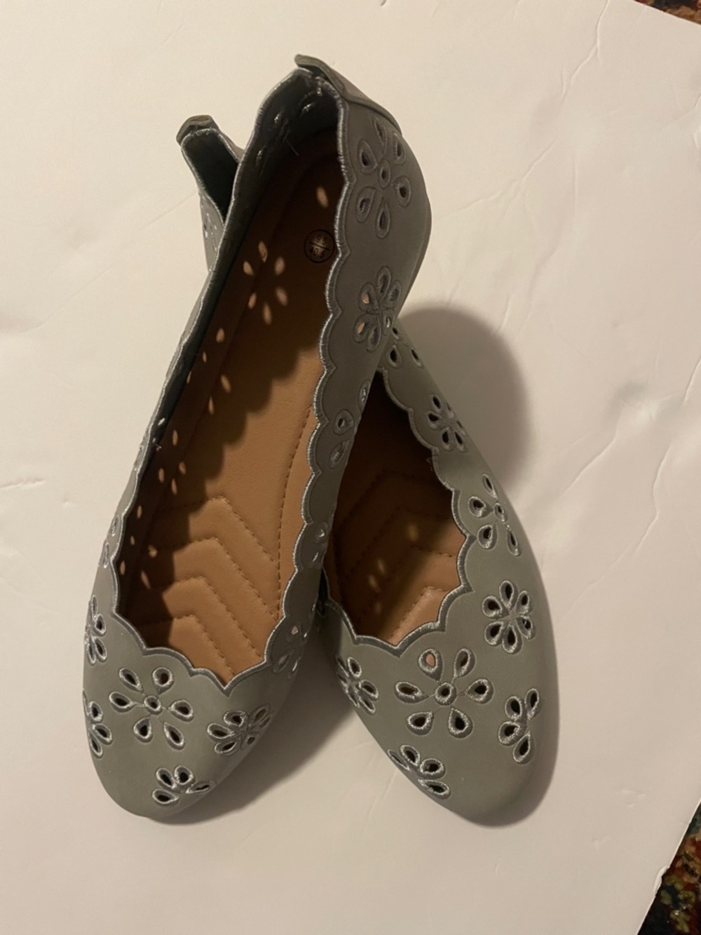 Marshalls Gray Floral Cutout Ballet Flats with Scalloped Edges
